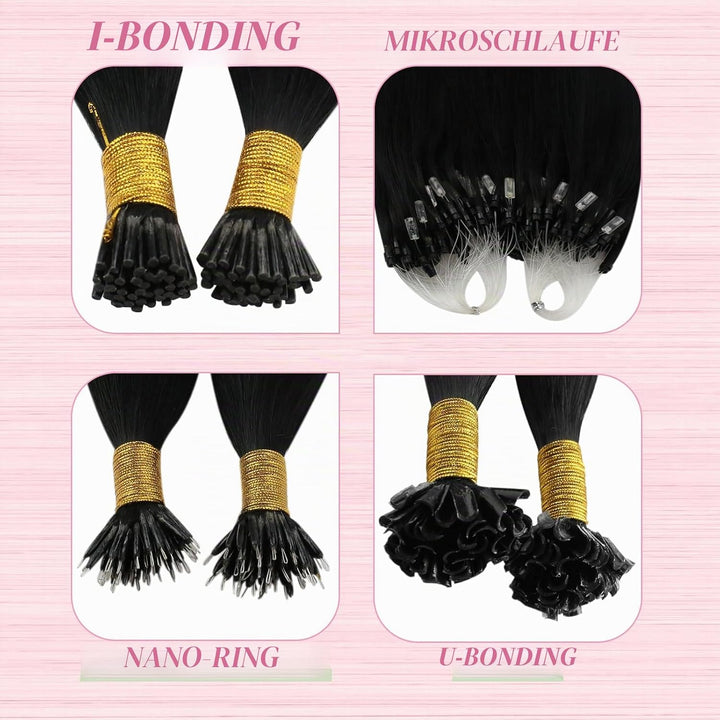 YoungSee 50g Extensions Echthaar Bondings Schwarz 45cm Bonding Extensions Echthaar Schwarz Naturlich