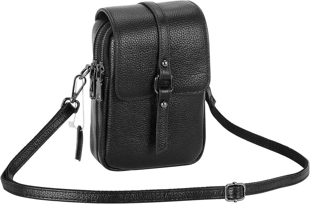 HAWEE Mode Damen Handytasche mit Riemen Echtes Leder Crossbody Handy Umhängetasche Leicht Damen Schu