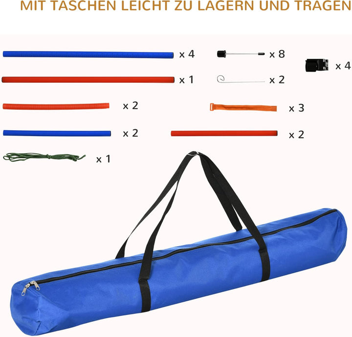 PawHut Agility-Übungs-Set Slalom-Hürden-Sprungring 3 in 1 Hundesport Trainingsplatz PE Blau+Rot