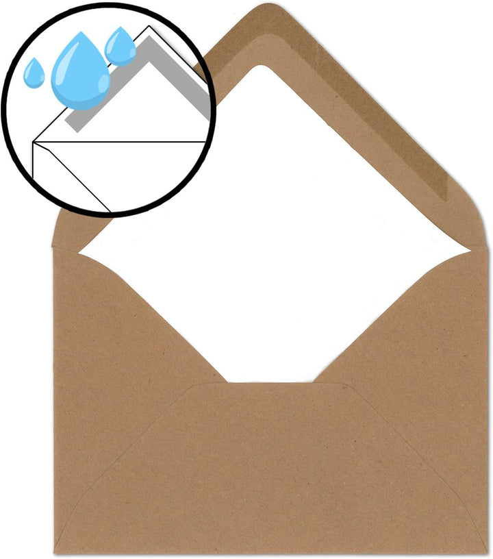 100x gefütterte Vintage-Umschläge DIN B6 125 x 178 mm Kraftpapier 120 g/m² braun Recycling Nassklebu