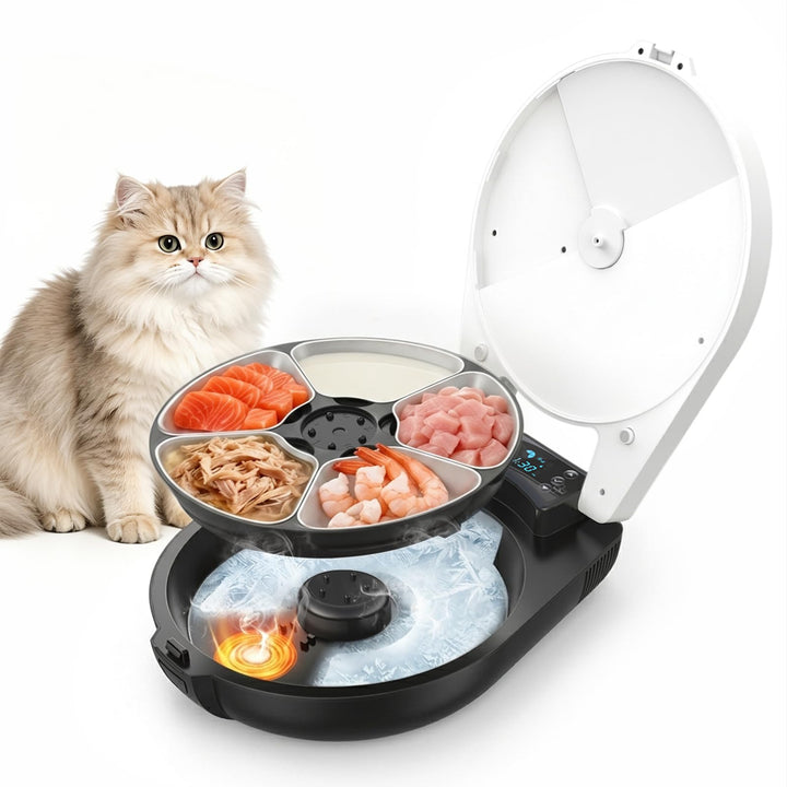 Futterautomat Katze Nassfutter mit Halbleiter-Kühlung & Heizung, 3 Tage Frisch Nassfutterautomat für