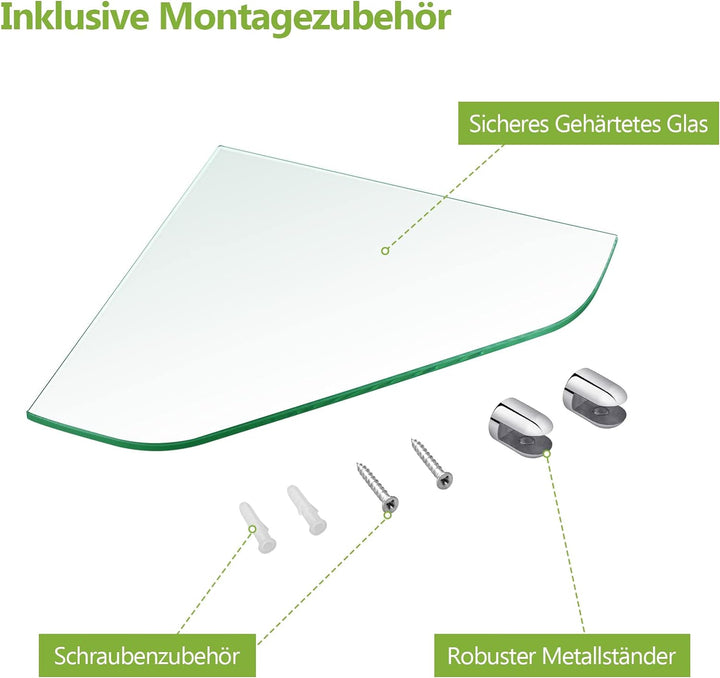 S'AFIELINA Glasregal Duschablage Glas Eckregal 6mm Hartglas Glasablage Dusche Glas Ablage für Badezi