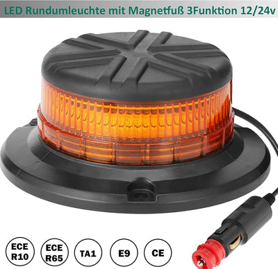 AGRISHOP 12V/24V LED Rundumleuchte Blitzleuchte Mit Magnetfuss,LED Rundumleuchte Gelb Warnleucht，45L