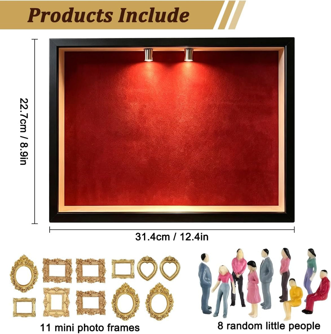 DIY Mini Museum Silhouette Box mit LED, Mini Menschen Figuren Museum, Kreativ Bilderrahmen mit 8 Fig
