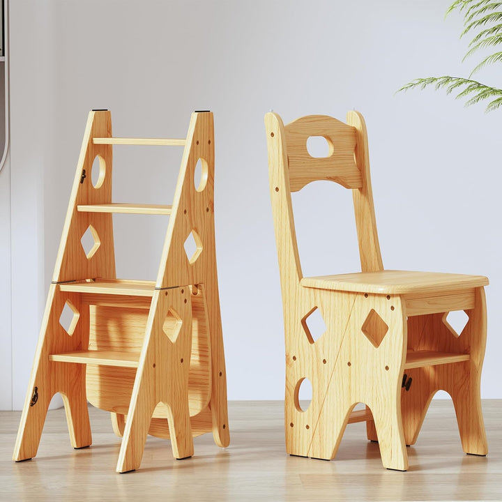 Klappbar Bibliotheksstuhl Stuhl Aus Massivholz, Faltbar 4 Stufen Hocker, Klappstuhl Tritthocker bis