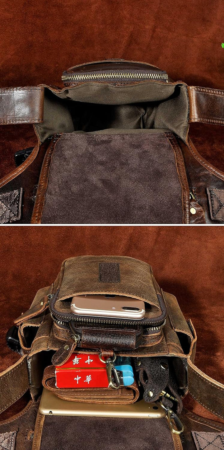 Le'aokuu Herren Echtes Leder Tasche Beinbeutel Beintasche Aussenbeintasche Hüfttasche Drop Leg Thigh