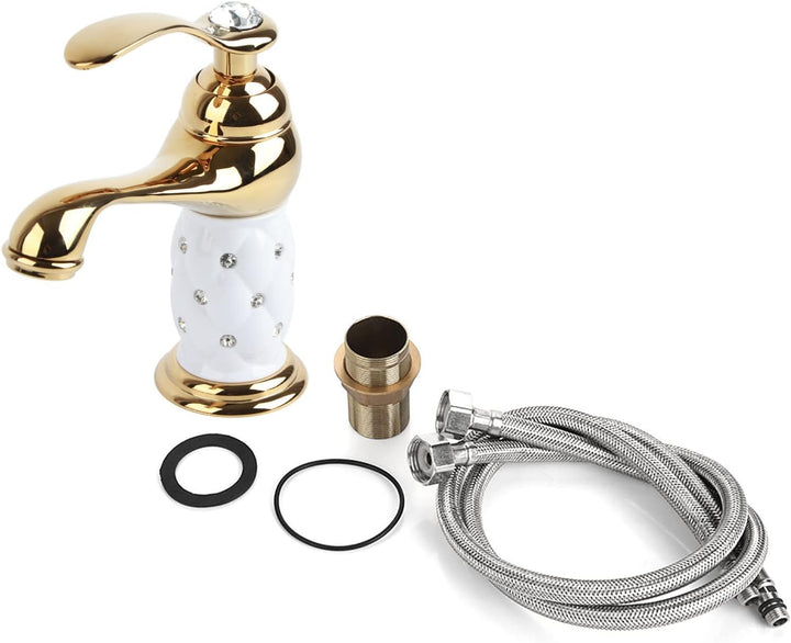 Tbest Waschtischarmatur Weiss Gold,Wasserhahn Gold,Grohe Wasserhahn Waschbecken Goldfarben Massivem