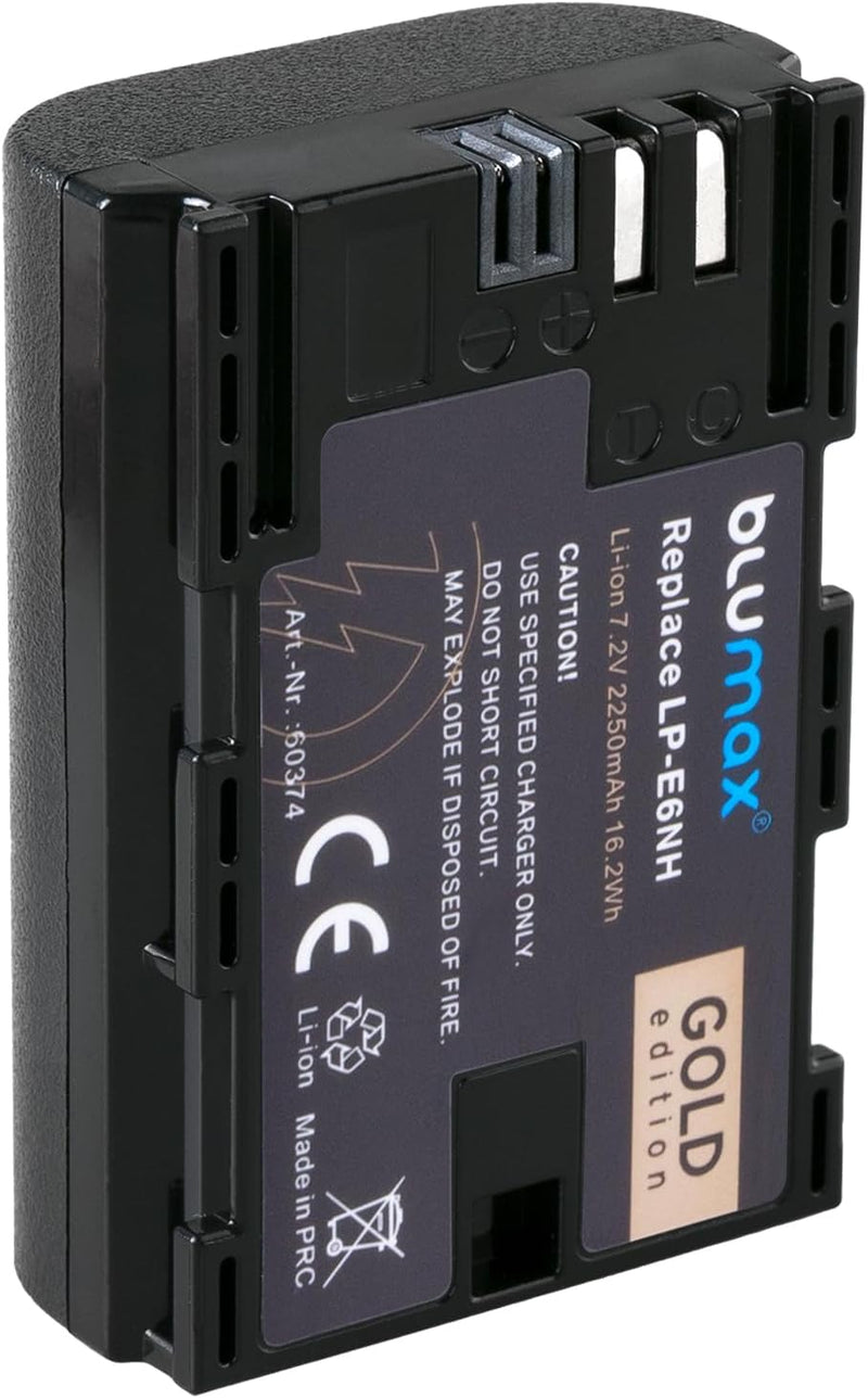 Blumax Gold Akku kompatibel mit Canon LP-E6NH (2250mAh) mit Infochip - NTC-Sensor & V1-Gehäuse - kom