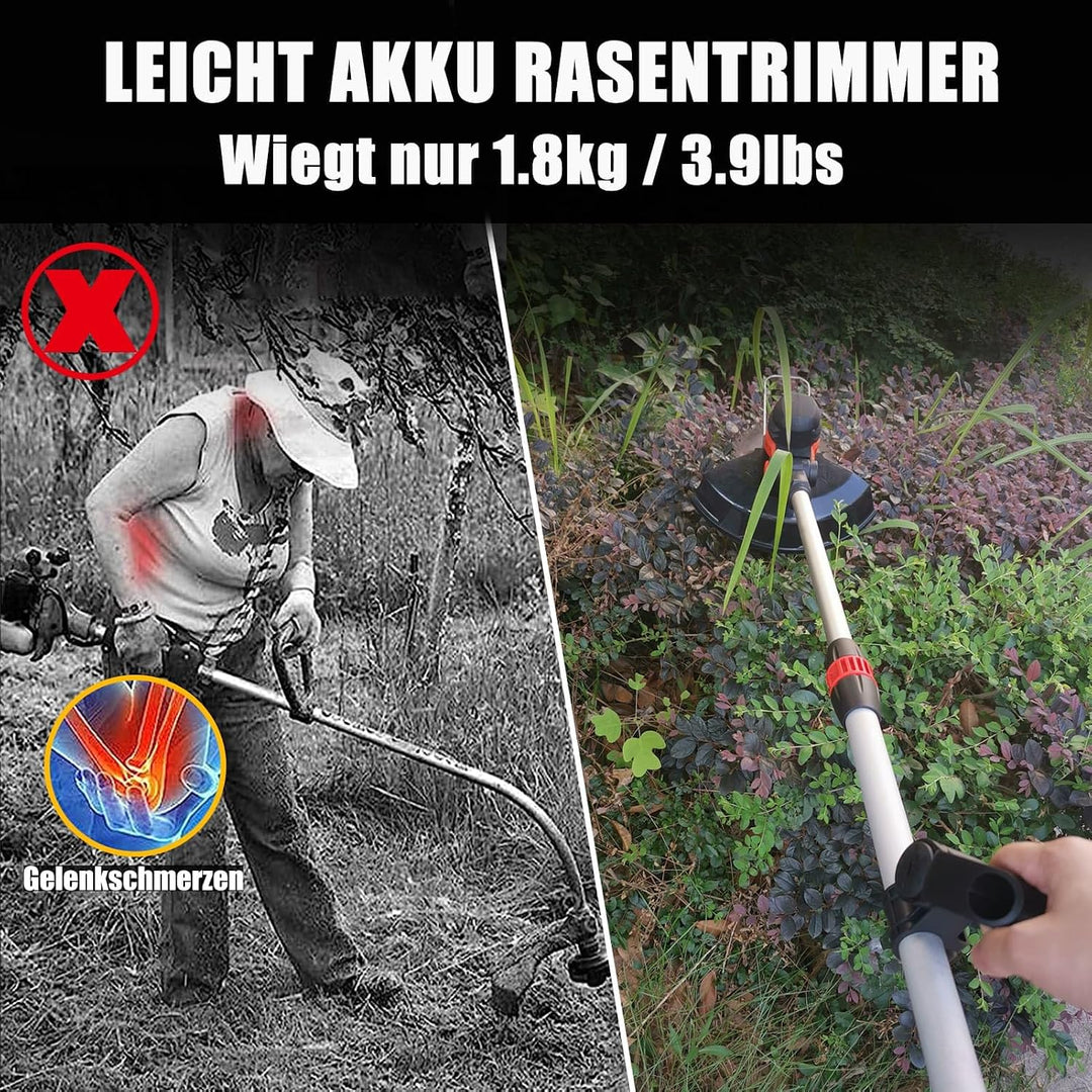Rasentrimmer mit Akku Freischneider mit Unkrautbürste, 4 in 1 Akku Rasentrimmer mit Unkrautbürste, M