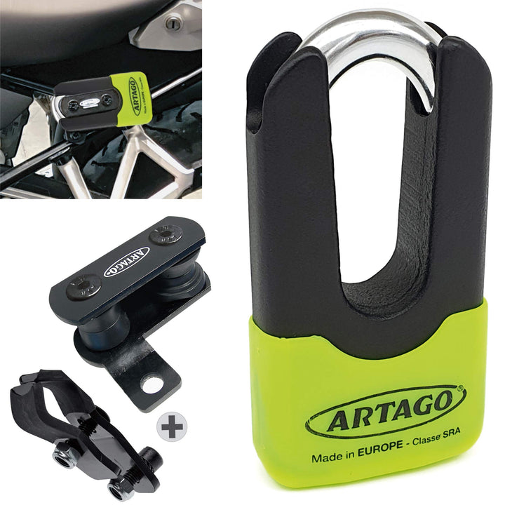 Artago 69X1 Pack Bremsscheibenschloss Diebstahlsicherung Hohe Sicherheit + Halterung für BMW (R1250G