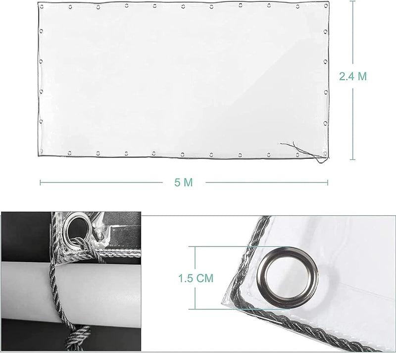 wasserdichte Transparente Plane, Wetterfeste Strapazierfähige Planen mit Ösen, Faltbar 0,35mm PVC-Ma