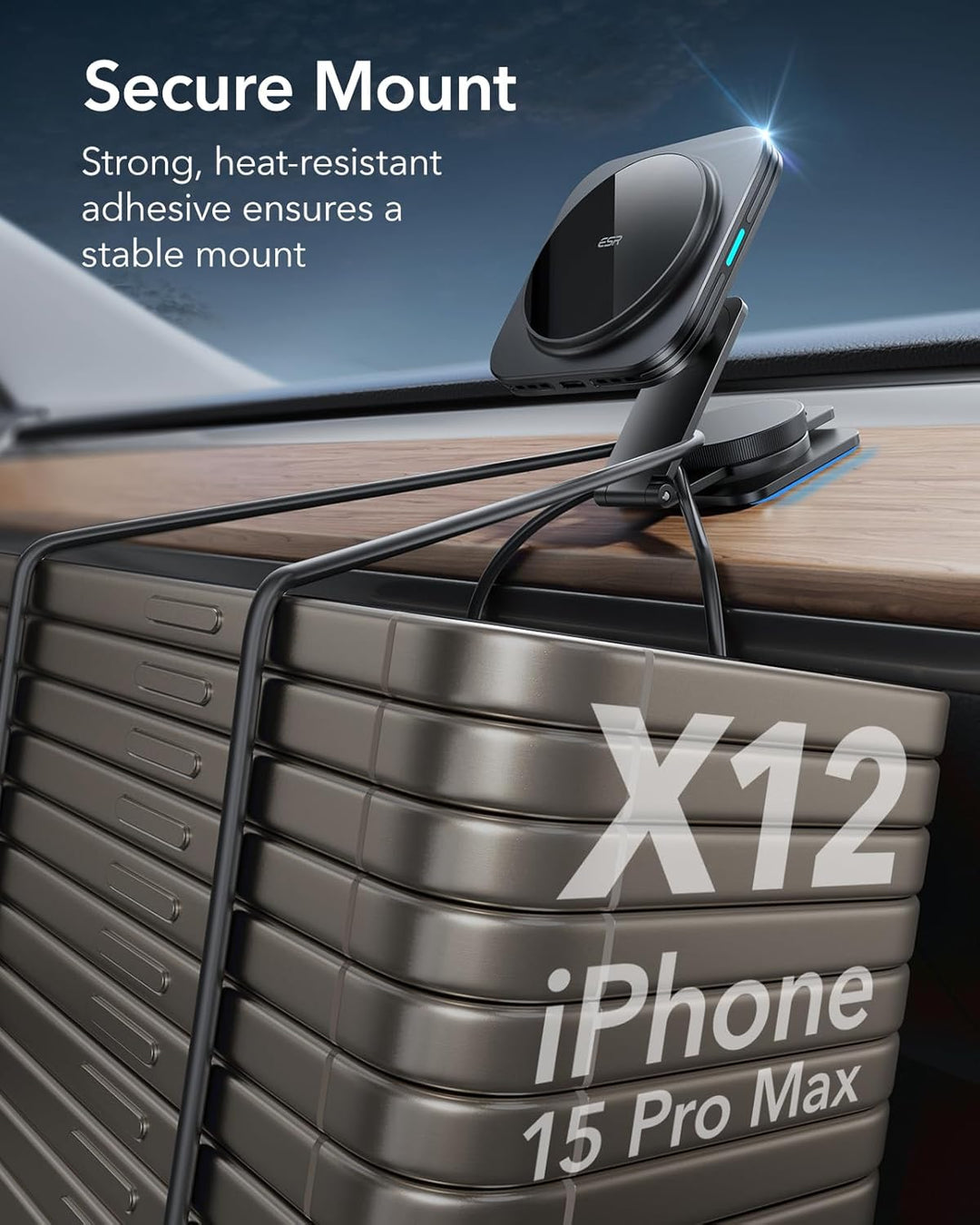ESR für Qi2 15W Magsafe Autohalterung mit Ladefunktion, Qi2 Zertifiziertes Faltbares Armaturenbrett/