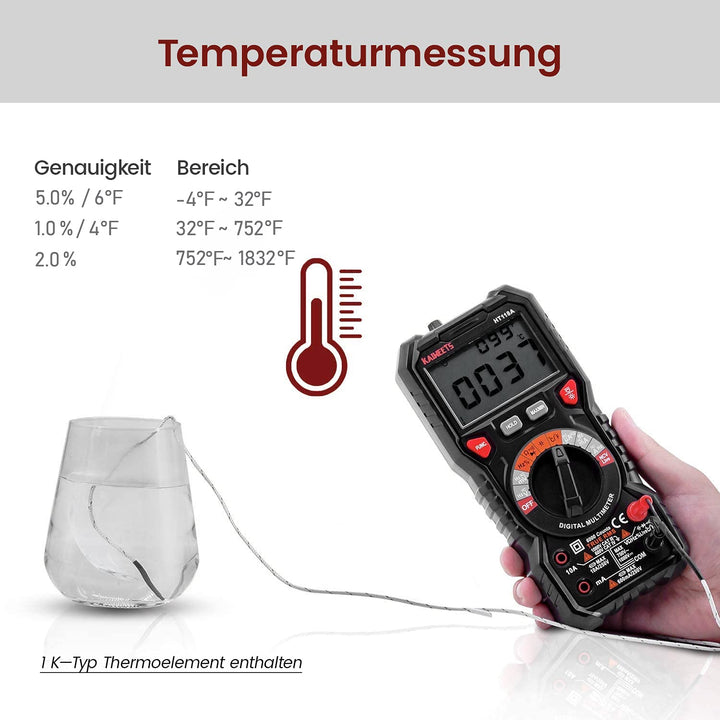 KAIWEETS Digital Multimeter mit LED-Buchsen, Strommessgerät CAT III 1000 V, CAT IV 600 V True RMS Au