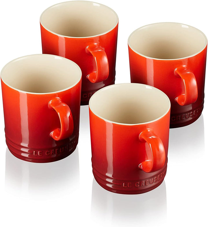 Le Creuset 4er-Set Becher aus Steinzeug, je 350 ml, Kirschrot, 79113350600000 Kirschrot 350 ml 4er-S