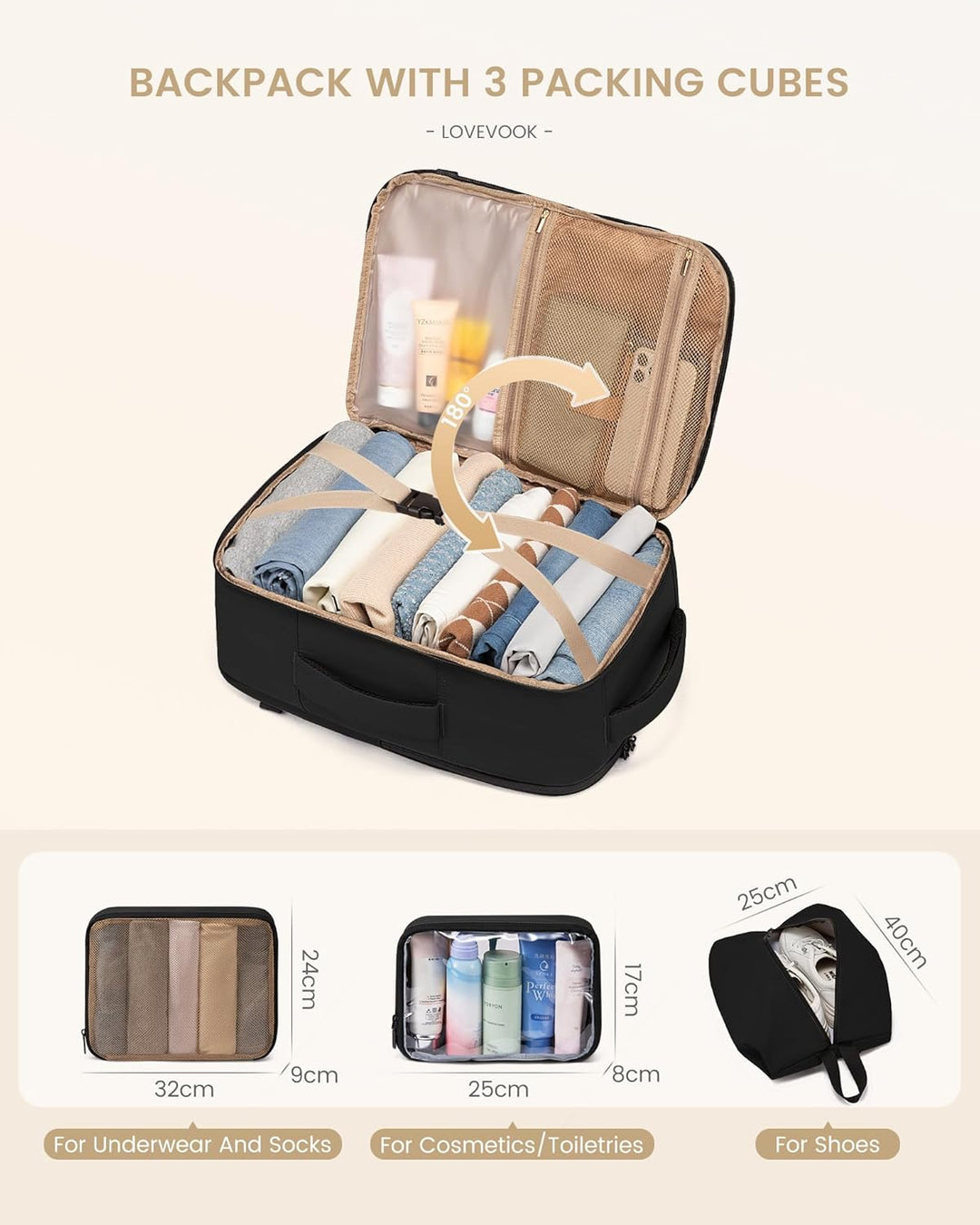 LOVEVOOK Handgepäck Rucksack Flugzeug, 40L Gross Reiserucksack Herren Damen Laptop Rucksack 17 Zoll,