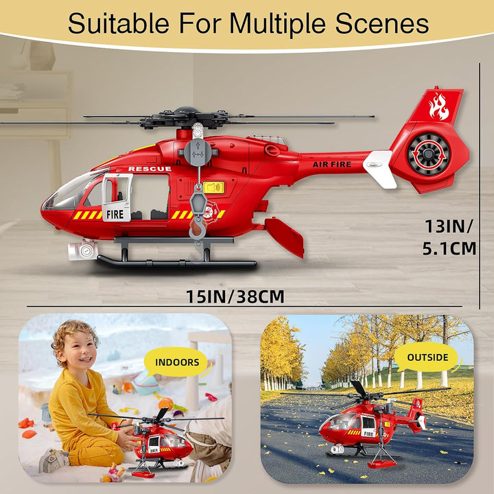 Big Large Helicopter Toy for Boys 2 3 4 5 6 7 - Police Rescue Copter with Crane, Lights & Sounds, Ca