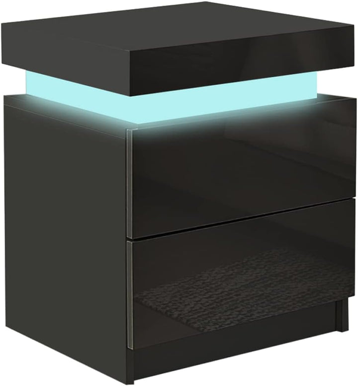 CLIPOP Nachttisch mit LED, Hochglanzfront Kommode mit 2 Schubladen mit 16 Farben RGB LED-Leuchten, 2