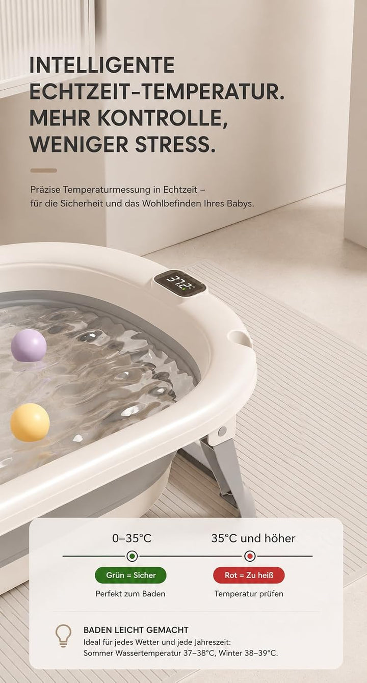 Faltbare Babybadewanne aus TPE+PP, weiche tragbare Wanne mit Badnetz &amp; Kissen, rutschfestes Design,