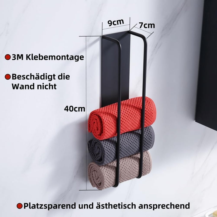 Gästehandtuchhalter Ohne Bohren Schwarz,Handtuchregal Selbstklebend Edelstahl SUS304 Handtuchaufbewa