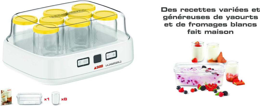 SEB Joghurtbereiter 2 mit LCD-Display, 2 automatische Programme, Joghurt, 8 Käsegefässe, 1 l, inkl.