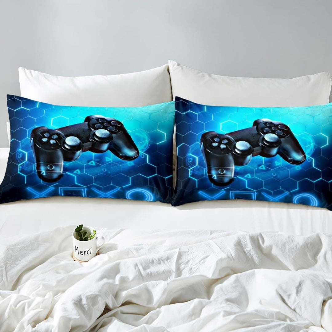 Homemissing Gaming Bettbezug für Kinder, Gamer, Blau, Videospiel, Bettwäsche, 200x200 cm, Spielekons