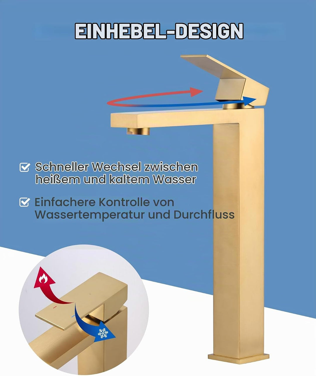 ARCORA Waschtischarmatur, Hochdruck Wasserhahn Bad aus 304 Edelstahl Armatur Waschbecken mit 50cm An