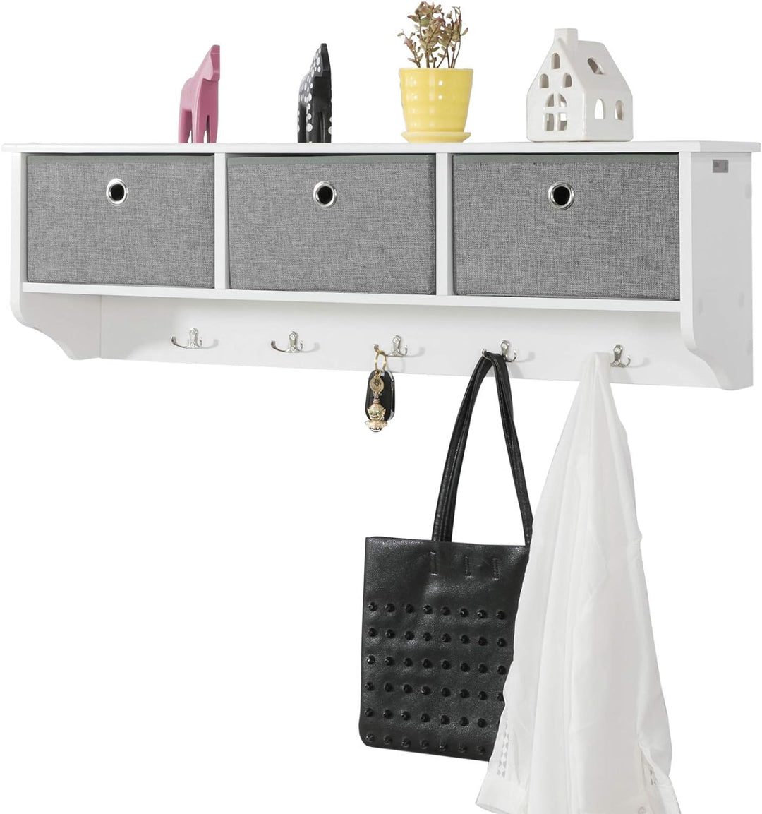 SoBuy Wandgarderobe-Set Flurset Flurmöbel Schuhbank mit Sitzfläche Flurgarderobe FSR65-DG+FRG282-W