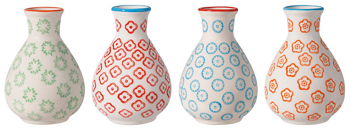 Bloomingville Vasen Emma Retro kleine ø 6,5 H 11 cm, blau rot orange grün, Keramik, 4er Set