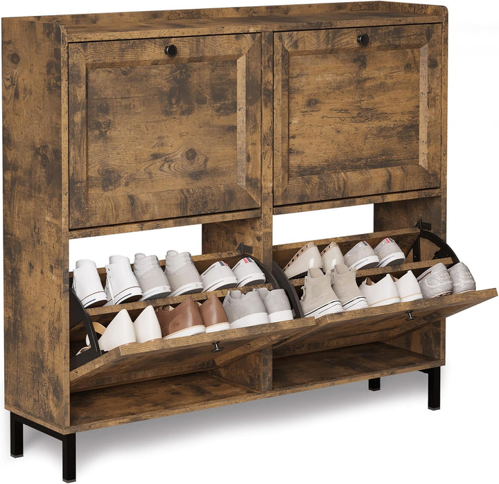 4-Klapp Ultra-Schmaler Holz Schuhschrank, Verstellbare Trennwände Schuhschrank für Enge Flure, Eingä