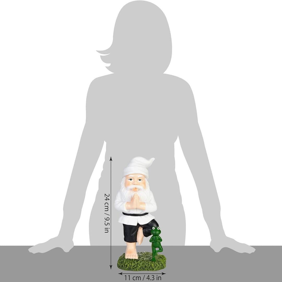BRUBAKER Gartenzwerge Set Yoga Baum und Schneidersitz - Zwerge mit Frosch - Zen Gartenfigur Sport Fi
