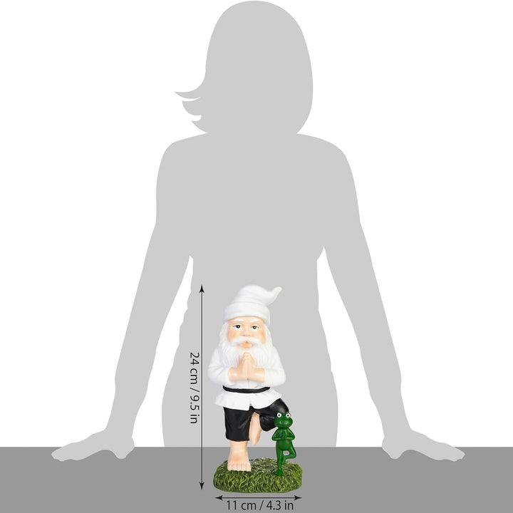 BRUBAKER Gartenzwerg Yoga Übung Baum Zwerg mit Frosch - Gartenfigur Sport Figur Vrksasana - Zen Deko