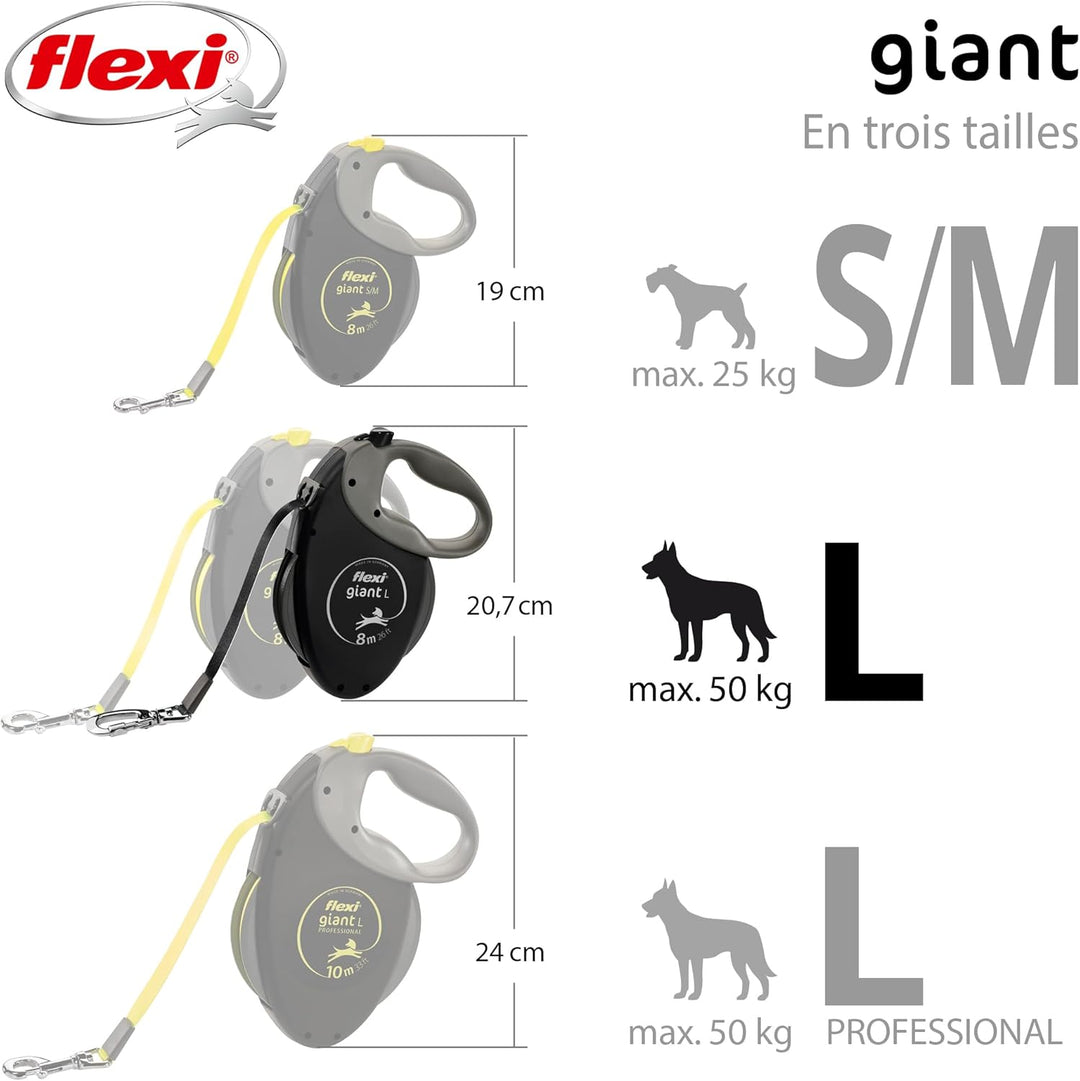 Flexi, Giant Plus 8 m ausziehbare Hundeleine, Starke und robuste Hunde bis zu 50 kg, neonfarbenes Ba