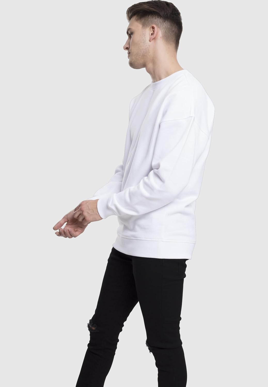 Urban Classics Basic Crewneck Männer Langarmshirt schwarz Basics, Streetwear XS Grosse Grössen Weiss