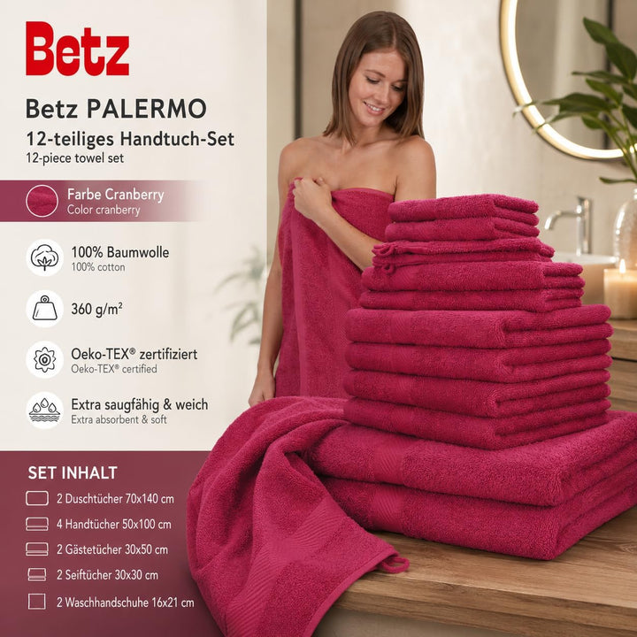 Betz 12-TLG. Handtuch-Set Palermo 100% Baumwolle 2 Liegetücher 4 Handtücher 2 Gästetücher 2 Seiftüch