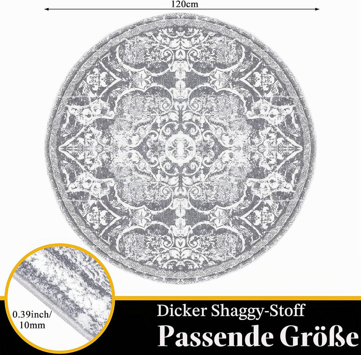 Enyhom Retro Boho Teppich, 120 cm Runder Hochflor Küchenteppich, Waschbarer Mandala Bedruckt Teppich