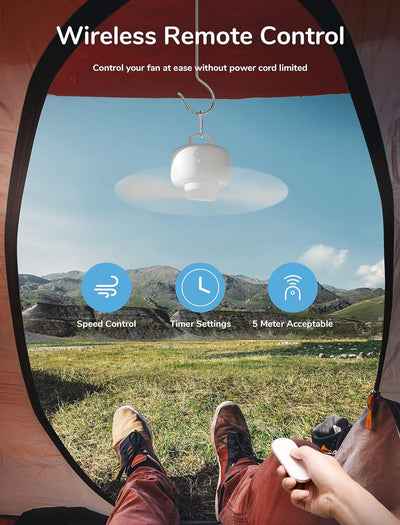 JISULIFE 8000mAh Camping Ventilator Batteriebetrieben, USB Wiederaufladbar mit Fernbedienung, Abnehm