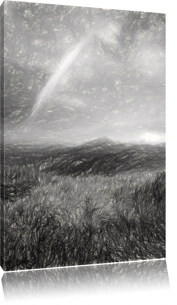 Pixxprint Berge mit Regenbogen am Himmel / 100x70cm Leinwandbild bespannt auf Holzrahmen/Wandbild Ku