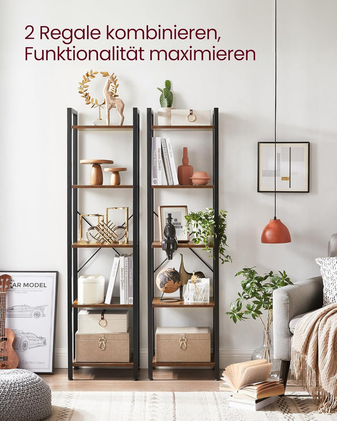 VASAGLE Regal, Bücherregal, Standregal, Aufbewahrungsregal mit 5 Ebenen, Industrie-Design, für Wohnz