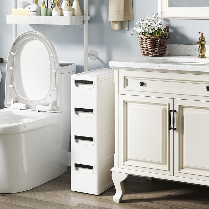 Schmaler Badezimmerschrank auf Rollen, Schmaler Badezimmerschrank mit 3/4/5 Schubladen, Mobiler Schu