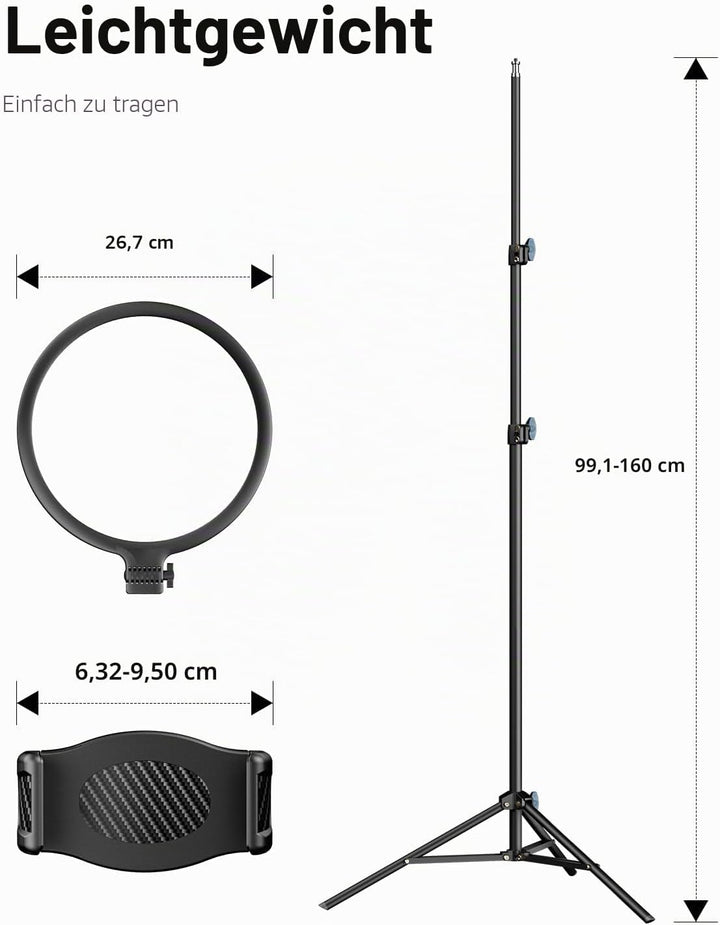 Weilisi 10.5" Ringlicht mit 69" Stativ Handy mit für Tiktok, Vlogging | Vollflächiges Ringlicht-Stat