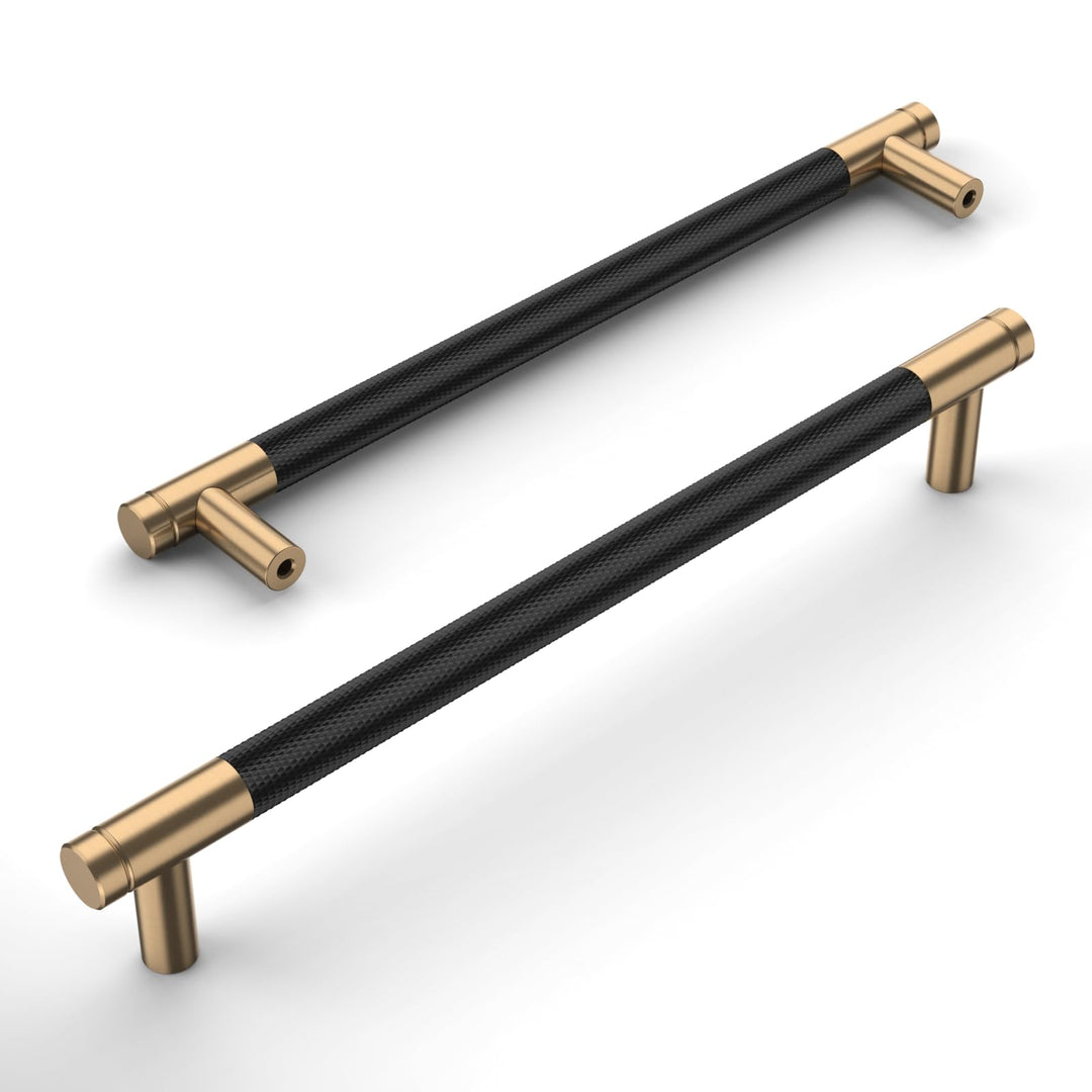 Amerdeco 10 Stück Mattes Schwarz-Gold Schrankgriffe 192mm Lochabstand, Aluminium Griffe für Küchensc