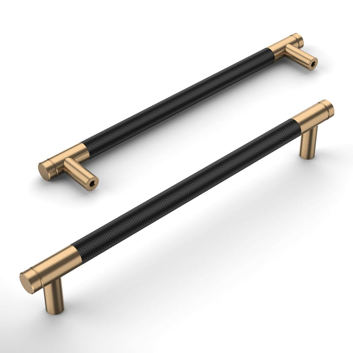 Amerdeco 10 Stück Mattes Schwarz-Gold Schrankgriffe 192mm Lochabstand, Aluminium Griffe für Küchensc