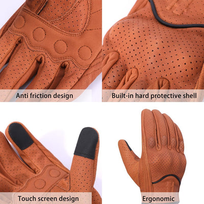 Harssidanzar Herren Motorradhandschuhe Ziegenleder Vollfinger Atmungsaktives und Perforiertes Design