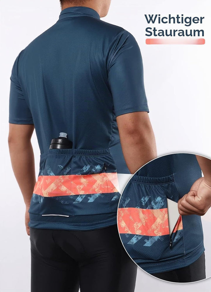 BERGRISAR Kurzarm Fahrradtrikot Herren Radtrikot mit Reissverschluss Taschen Trikots für MTB Mountai