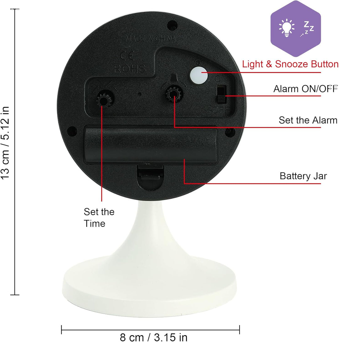 Lafocuse Metall Wecker Weiss Retro Klassisch, Wecker Lautlos Ohne Ticken mit Nachtlicht und Schlumme