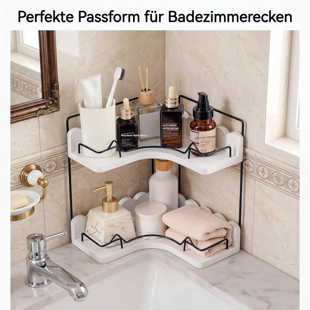 Eck-Organizer aus massivem Holz mit elegantem gewelltem Rand, modernes stilvolles Regal für Badezimm
