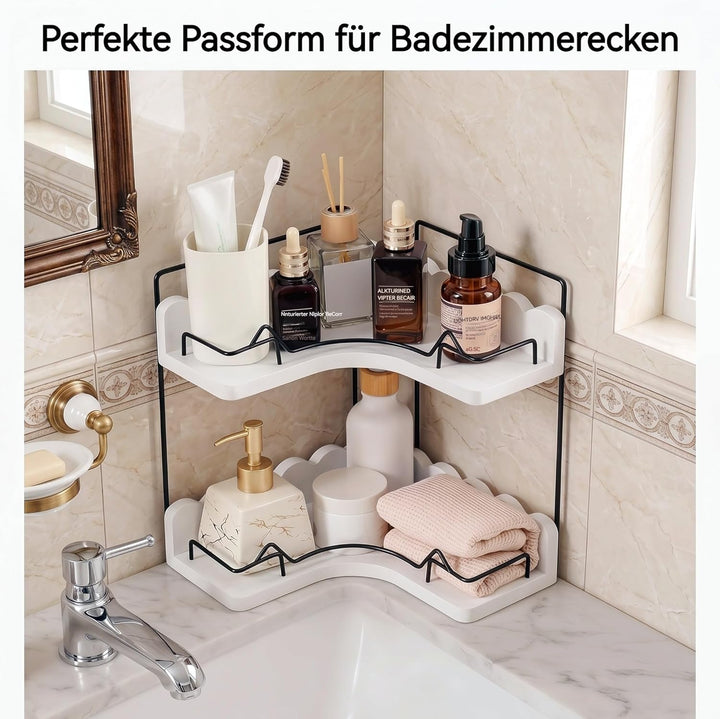 Eck-Organizer aus massivem Holz mit elegantem gewelltem Rand, modernes stilvolles Regal für Badezimm