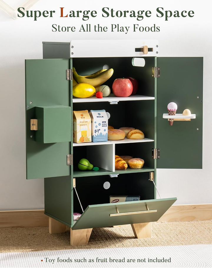 ROBUD Kinderküche + Spielkühlschrank Holz, Spielküche Kinder Küche mit Vorgetäuschtem Eiswürfelspend