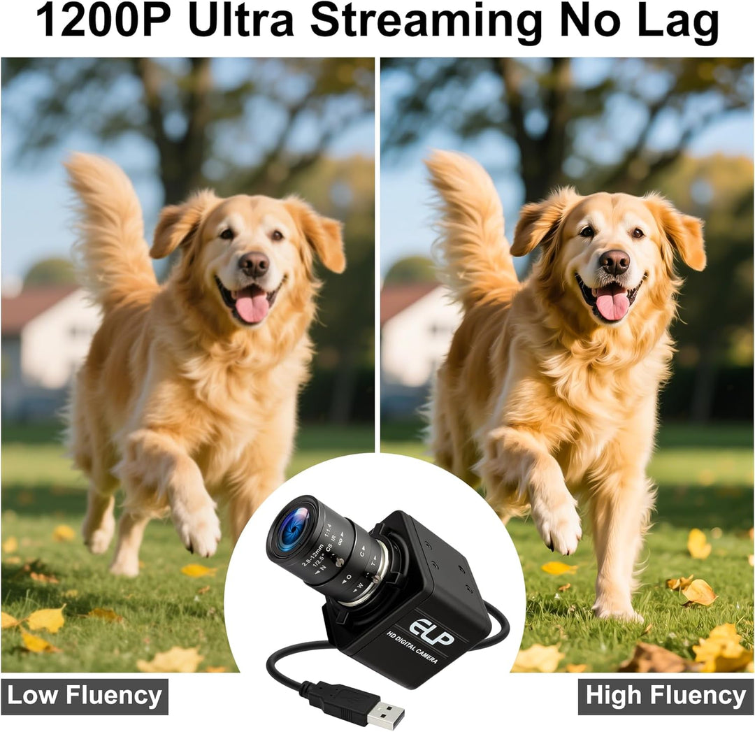 ELP 90fps Global Shutter USB-Kamera 1200P Golfschwungkamera mit hoher Bildrate, 5-50mm 10x manuelles