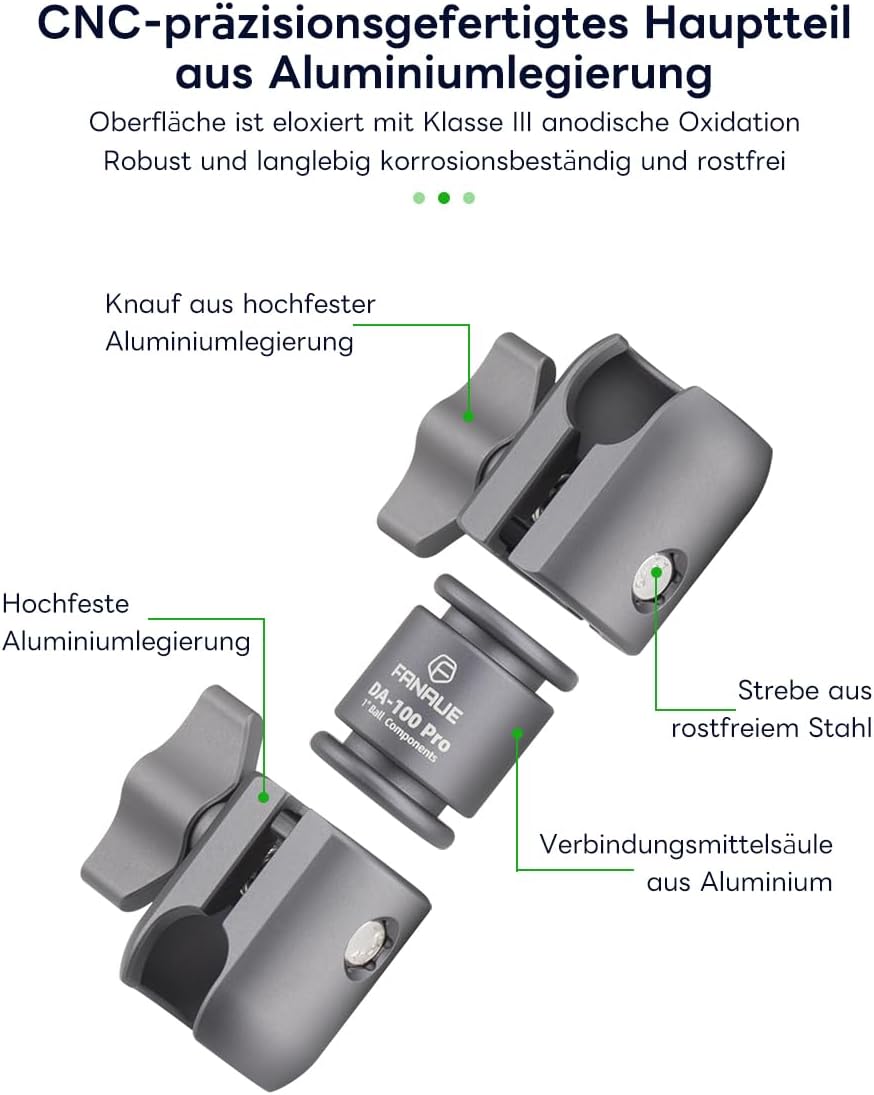 FANAUE DA-100PRO Verbundstoff-Verbindungsarm ist kompatibel mit RAM mounts Typ B 1" Kugelmontage und